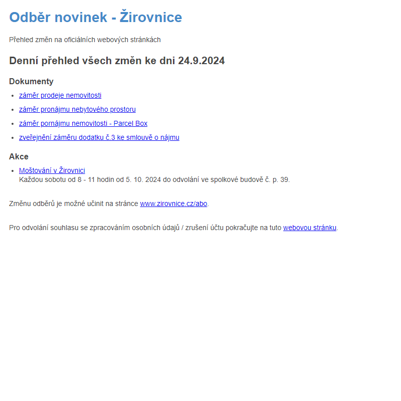 Odběr novinek ze dne 24.9.2024