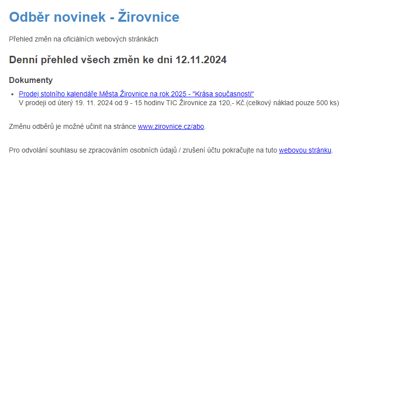 Odběr novinek ze dne 12.11.2024