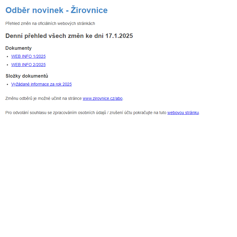 Odběr novinek ze dne 17.1.2025