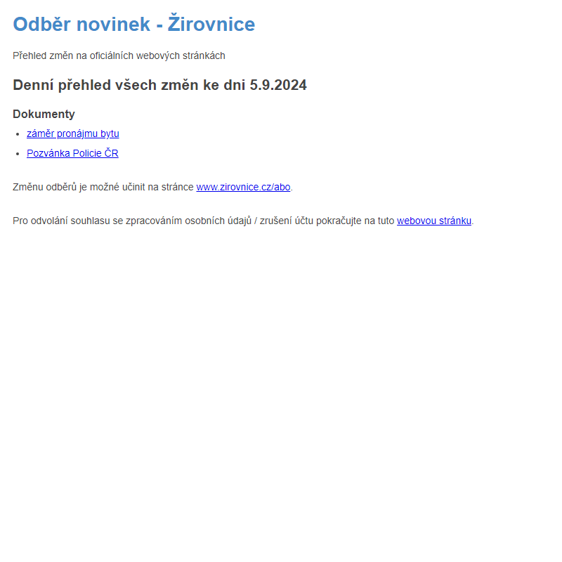 Odběr novinek ze dne 5.9.2024