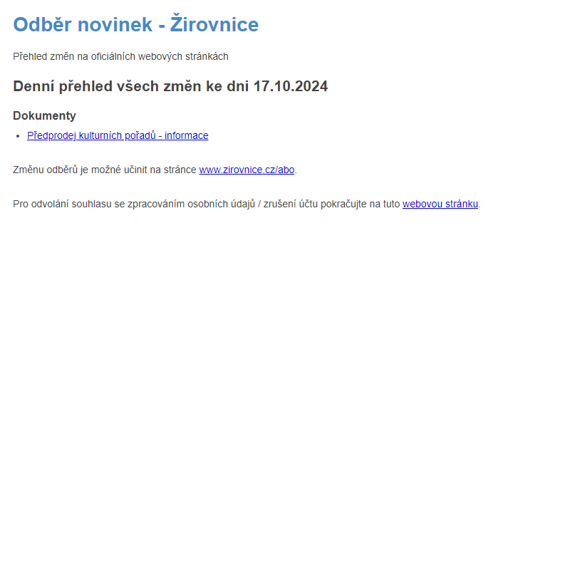 Odběr novinek ze dne 17.10.2024