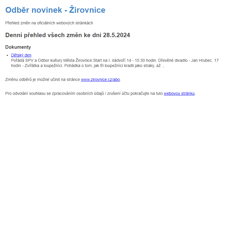 Odběr novinek ze dne 28.5.2024