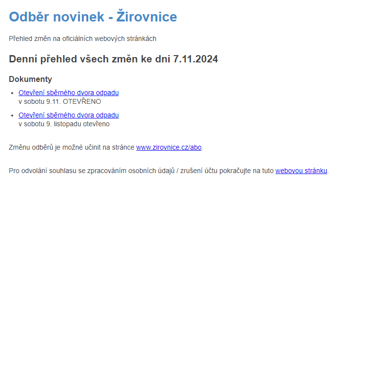 Odběr novinek ze dne 7.11.2024