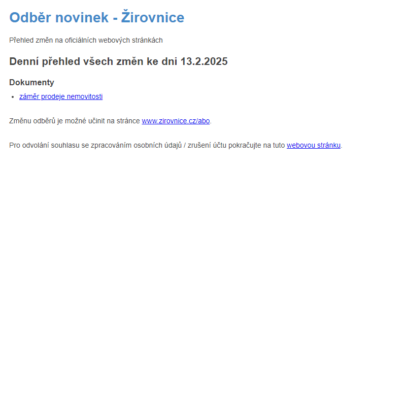 Odběr novinek ze dne 13.2.2025