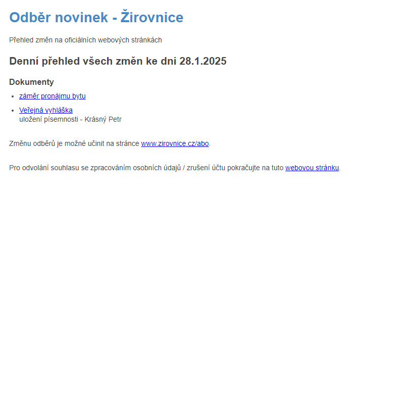 Odběr novinek ze dne 28.1.2025