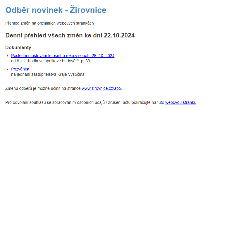 Odběr novinek ze dne 22.10.2024