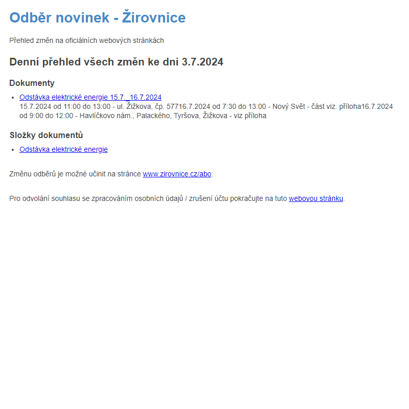 Odběr novinek ze dne 3.7.2024