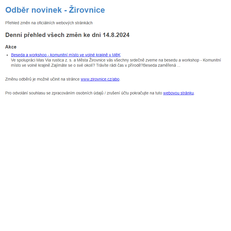 Odběr novinek ze dne 14.8.2024