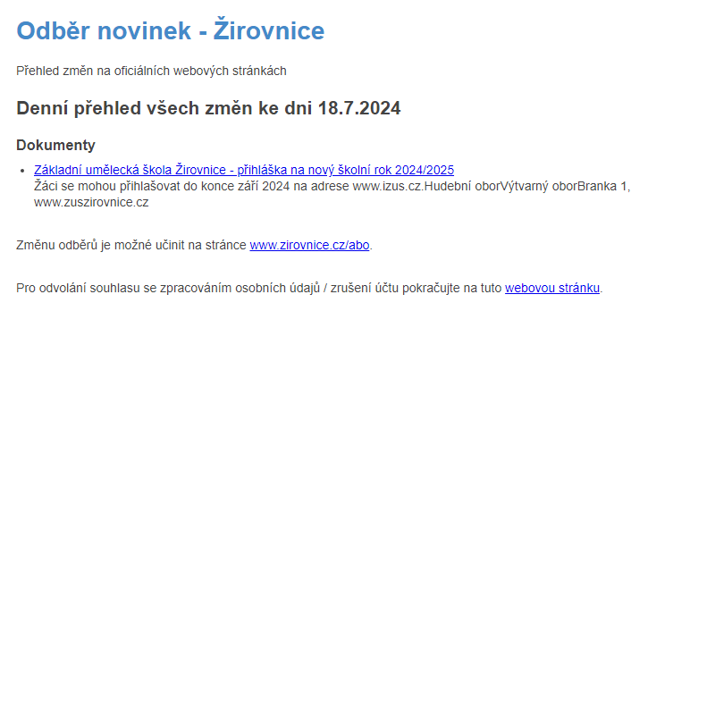 Odběr novinek ze dne 18.7.2024