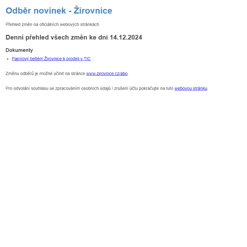 Odběr novinek ze dne 14.12.2024