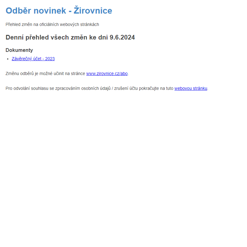 Odběr novinek ze dne 9.6.2024