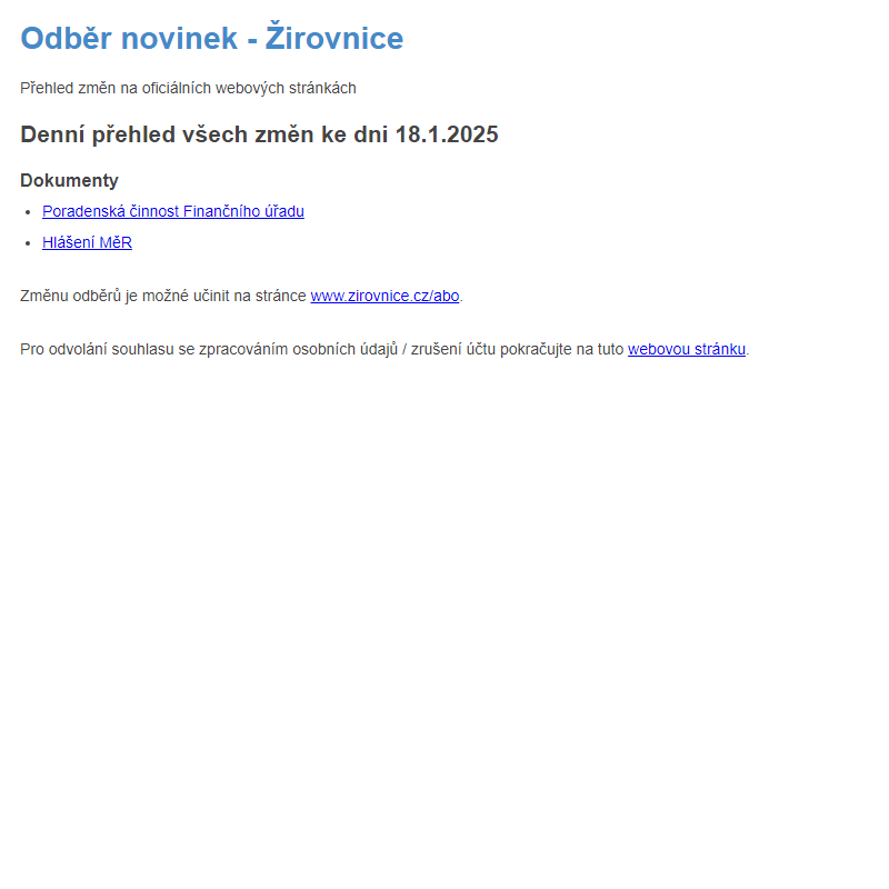 Odběr novinek ze dne 18.1.2025