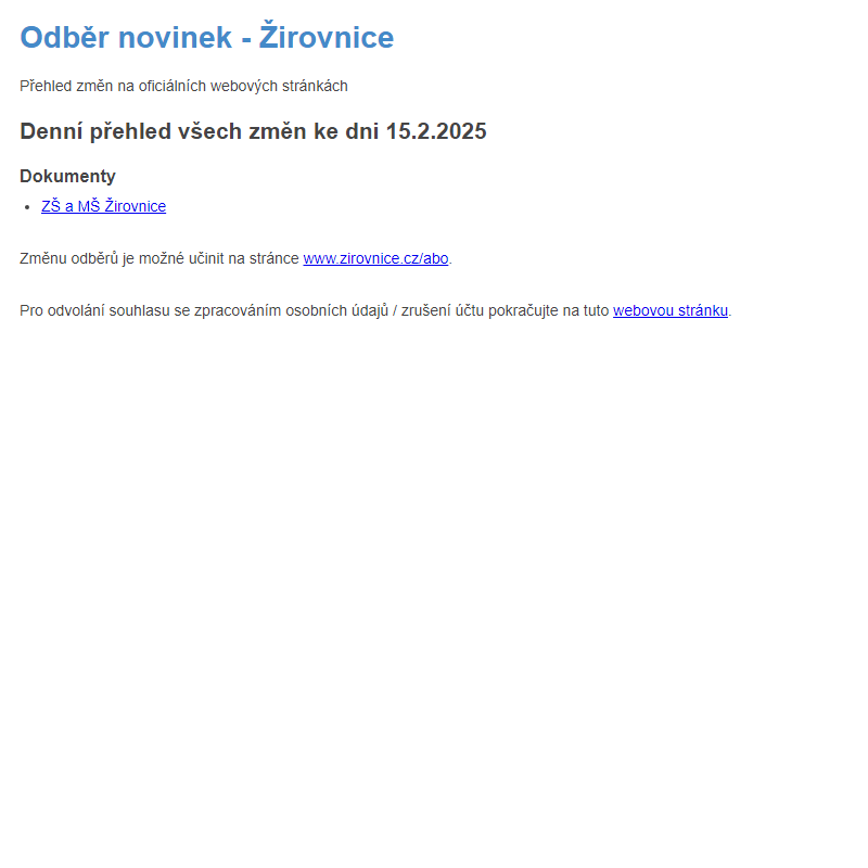 Odběr novinek ze dne 15.2.2025