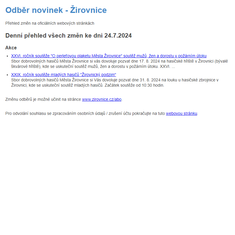 Odběr novinek ze dne 24.7.2024