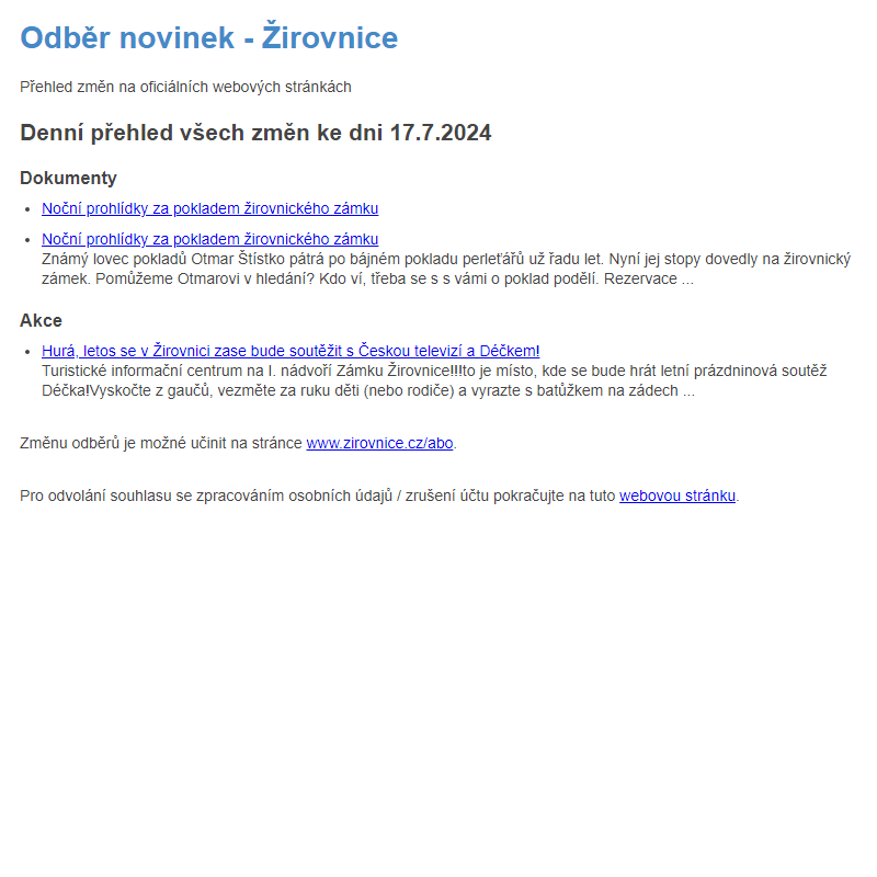 Odběr novinek ze dne 17.7.2024