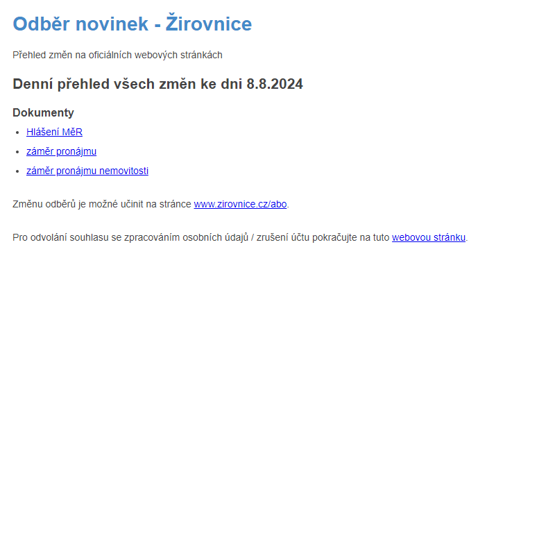 Odběr novinek ze dne 8.8.2024