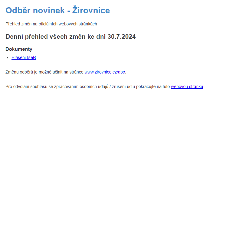 Odběr novinek ze dne 30.7.2024