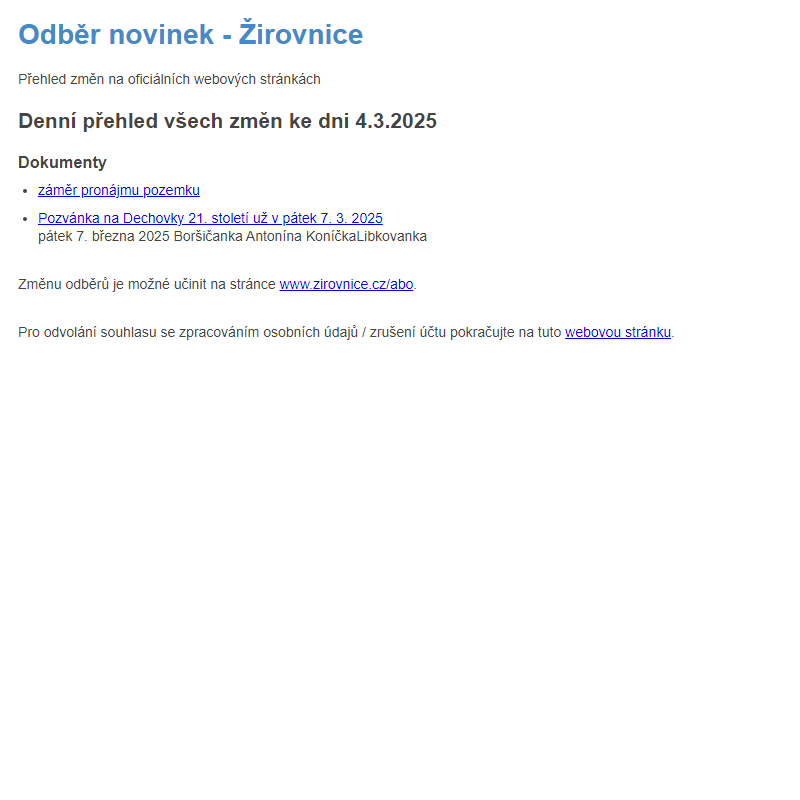 Odběr novinek ze dne 4.3.2025