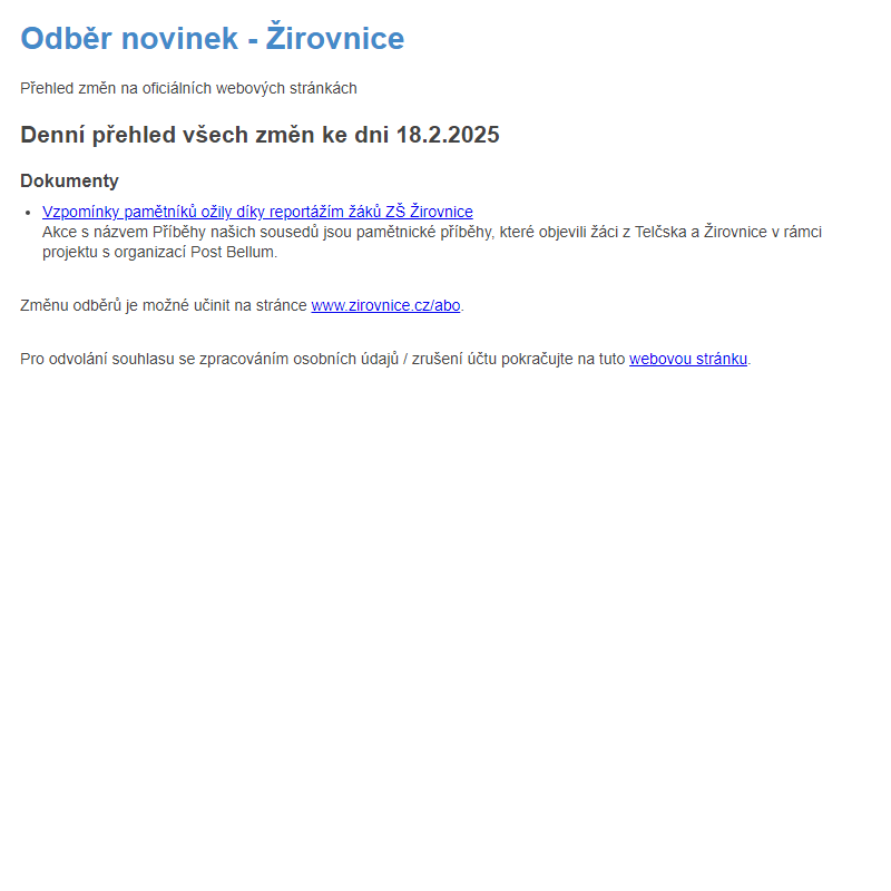 Odběr novinek ze dne 18.2.2025