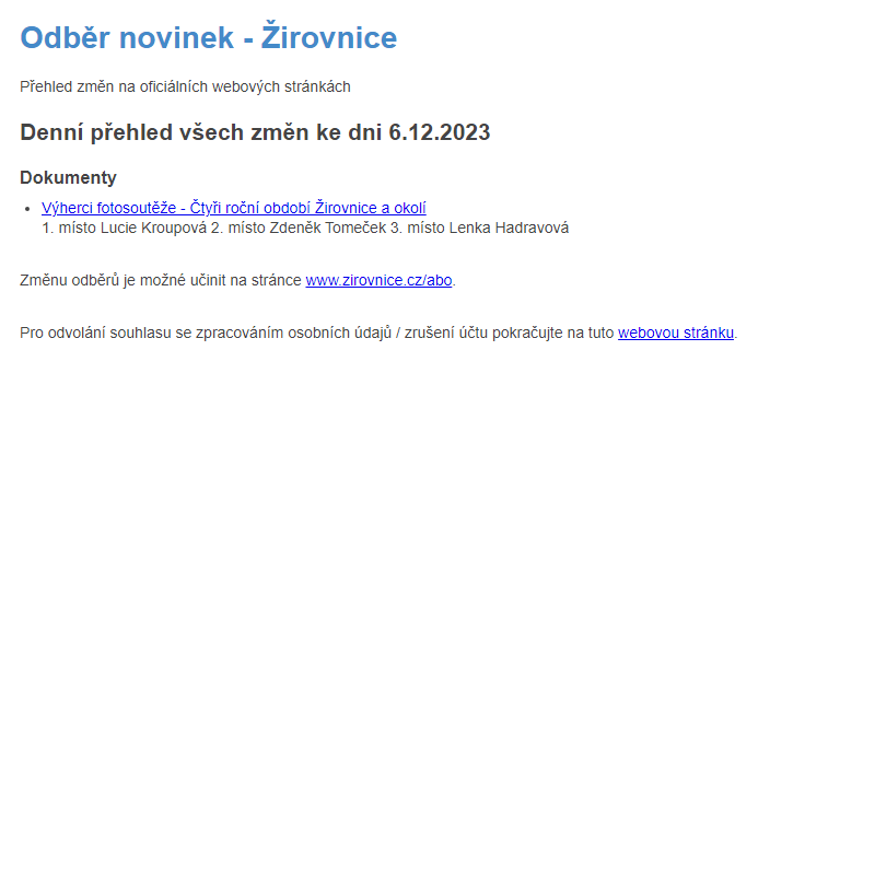 Odběr novinek ze dne 6.12.2023