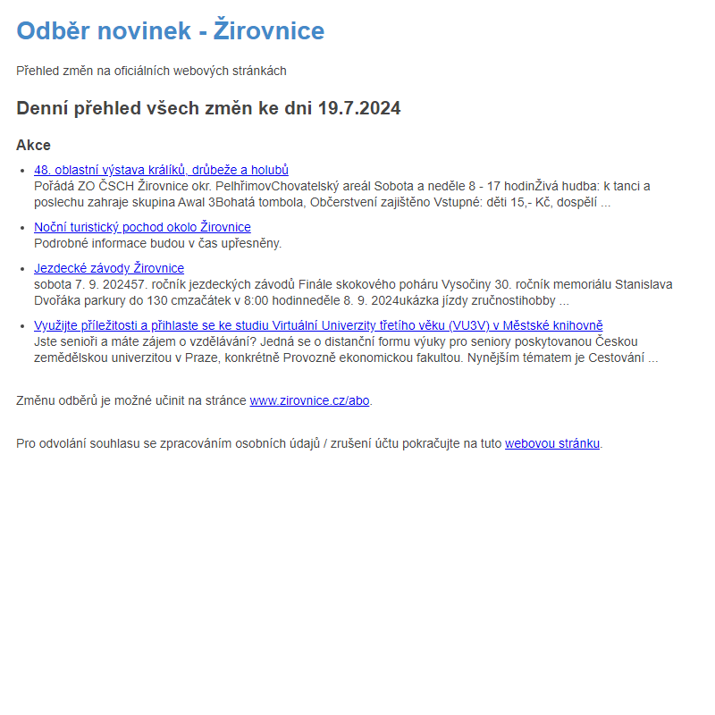 Odběr novinek ze dne 19.7.2024