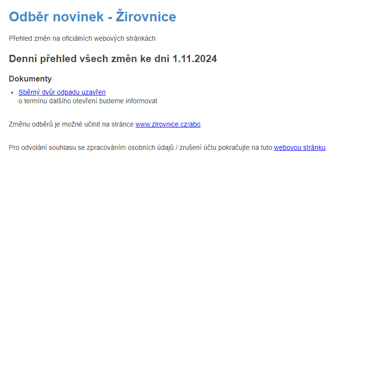 Odběr novinek ze dne 1.11.2024