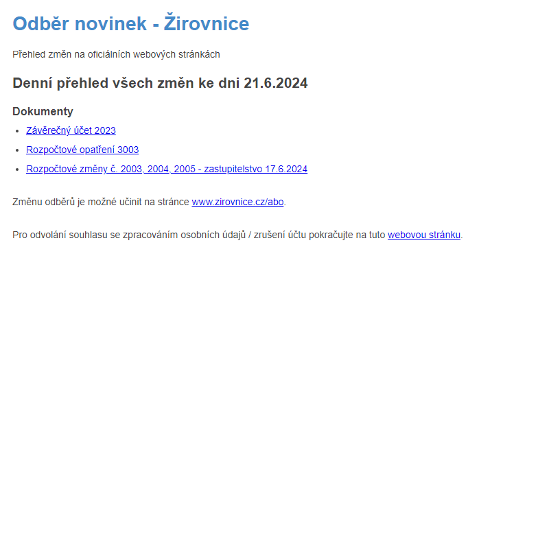 Odběr novinek ze dne 21.6.2024