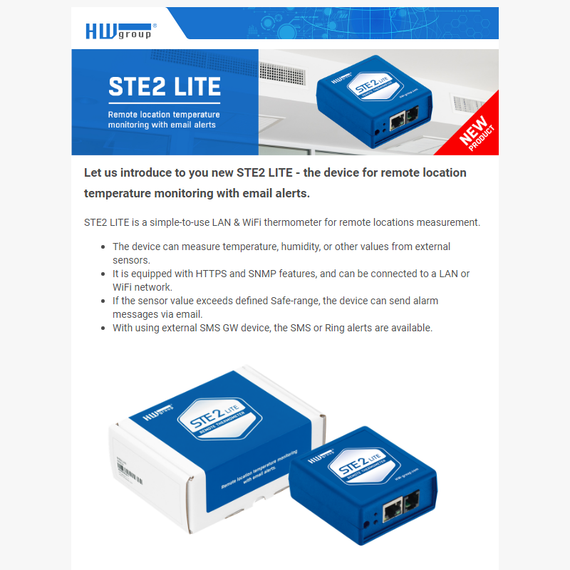 _New product: STE2 LITE - Remote location temperature monitoring with email alerts.