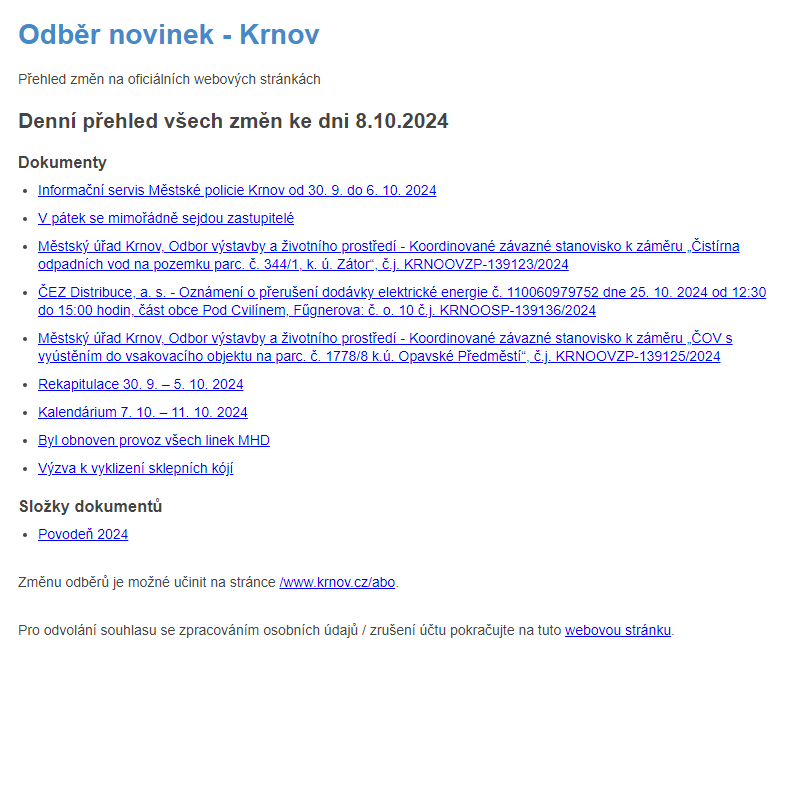 Odběr novinek ze dne 8.10.2024