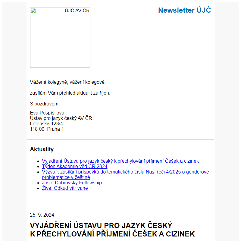 Newsletter ÚJČ