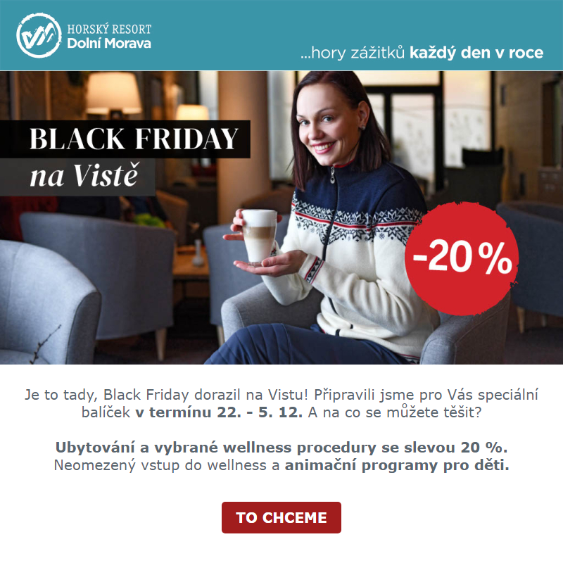 Black Friday ubytování se slevou 20 %  _