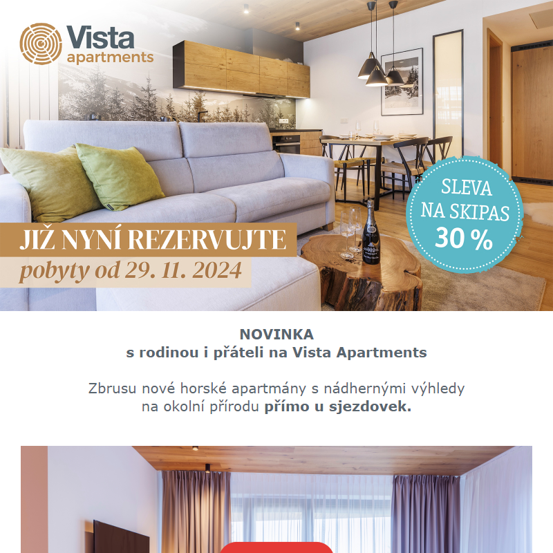 NOVINKA - Vista Apartments a skipas s 30% slevou