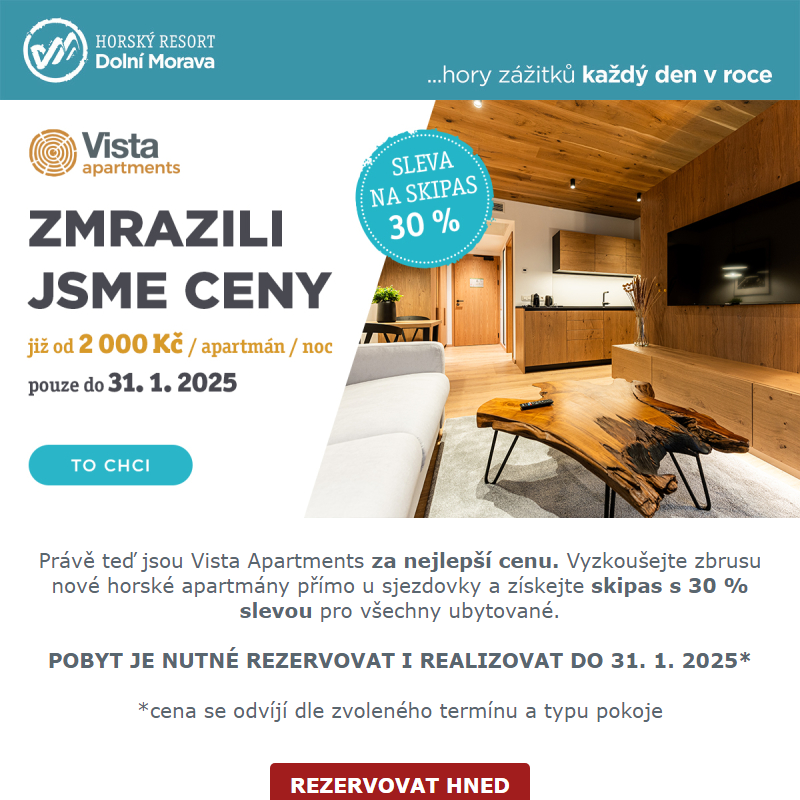 Zmrazili jsme ceny na Vista Apartments_