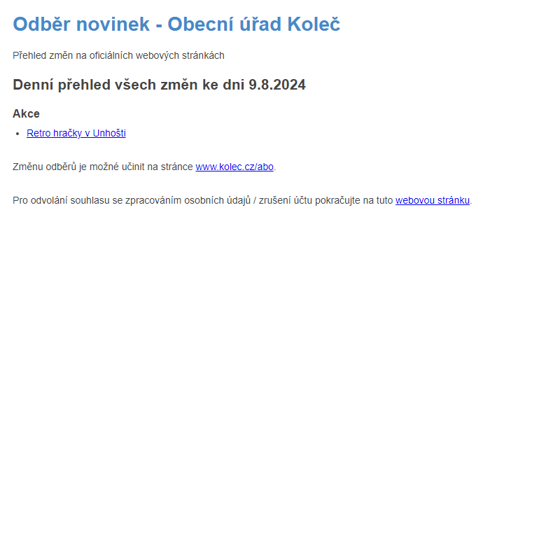 Odběr novinek ze dne 9.8.2024