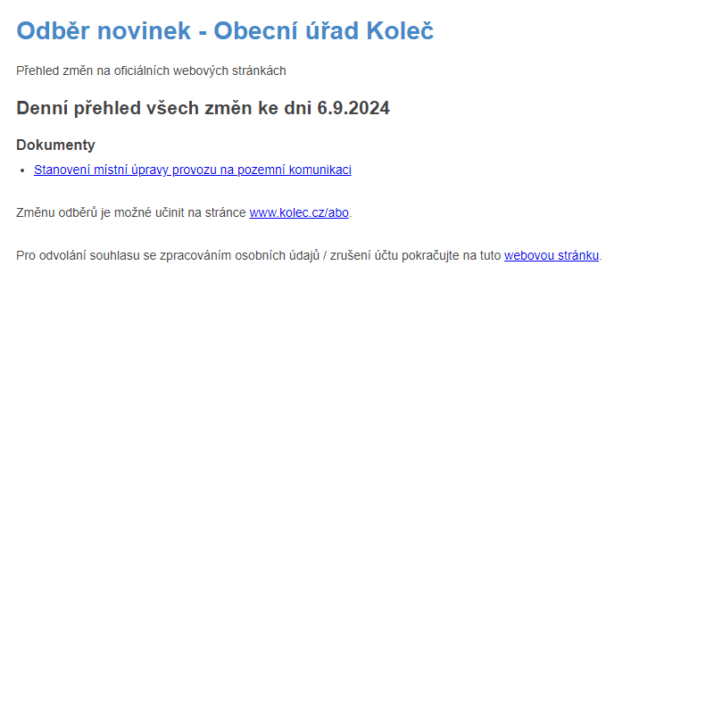 Odběr novinek ze dne 6.9.2024