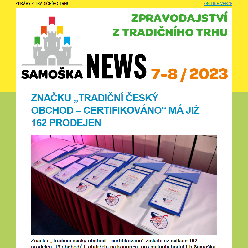 7–8/2023: Značku „Tradiční český obchod – certifikováno