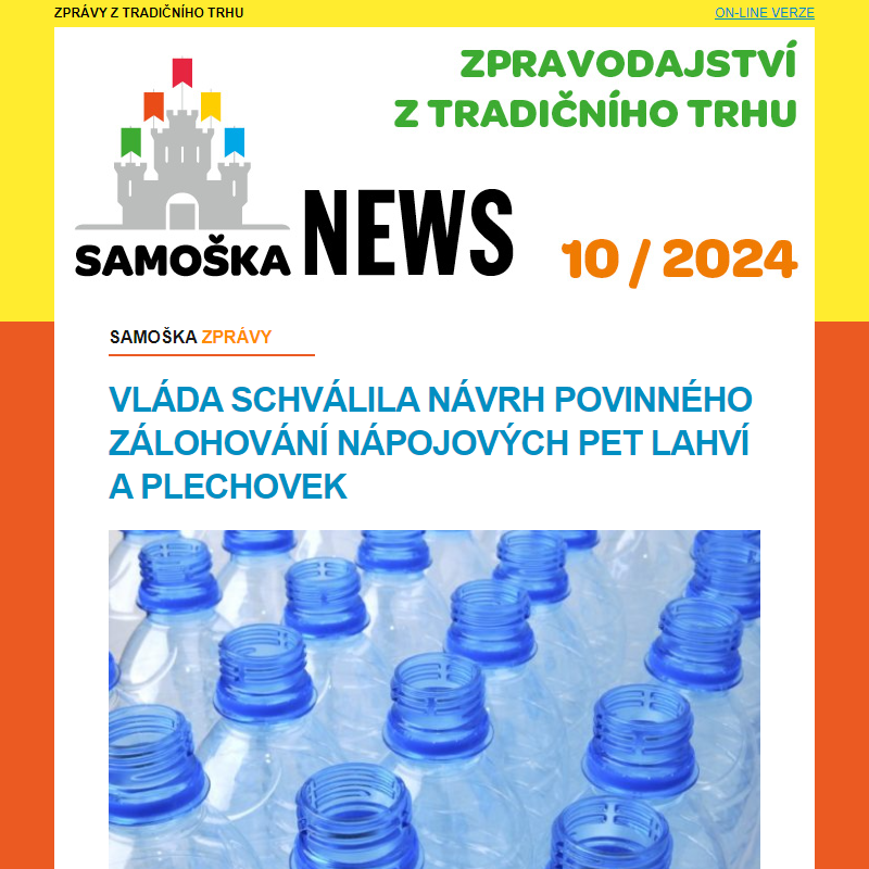 10/2024: Vláda schválila návrh povinného zálohování nápojových PET lahví a plechovek… a další zprávy