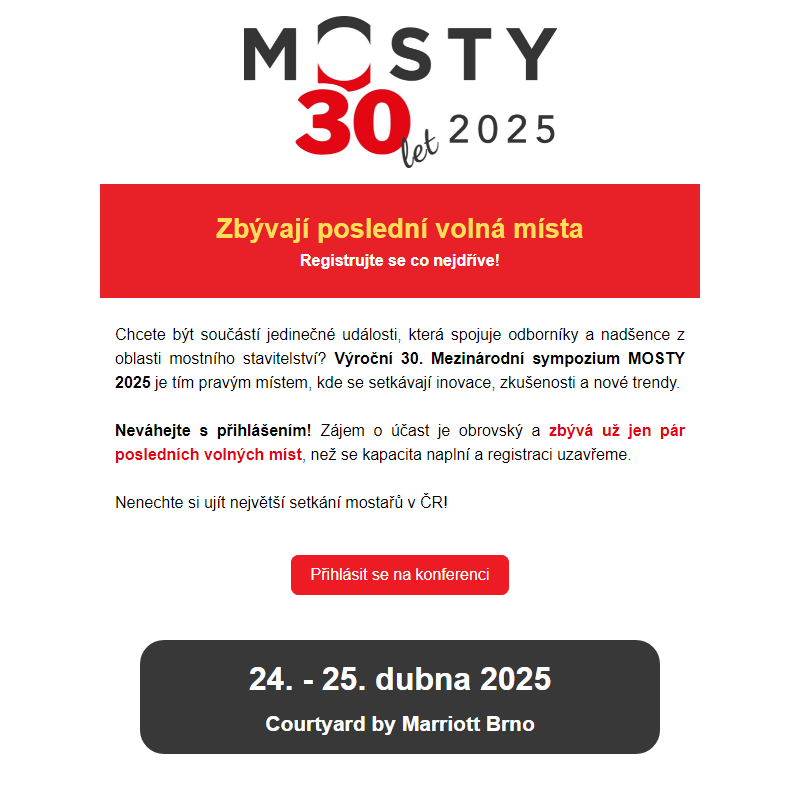 Poslední volná místa na Sympozium MOSTY 2025