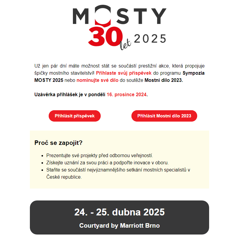 MOSTY 2025: Uzávěrka přihlášek se blíží – nominujte své dílo nebo přihlaste příspěvek