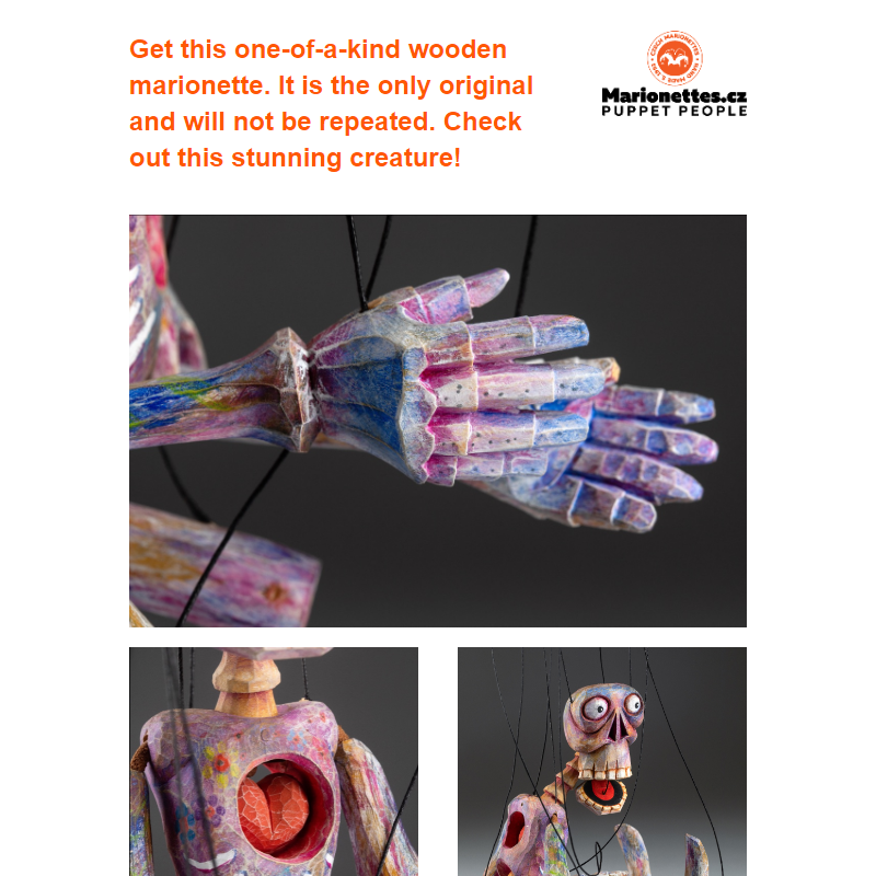 Rainbow Skeleton Wooden Hand-carved Marionette_