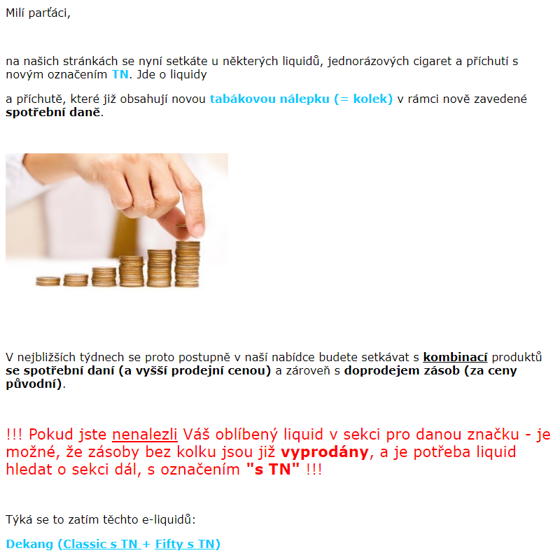 Liquidy s kolkem / bez kolku (spotřební daň) - DŮLEŽITÁ INFORMACE!