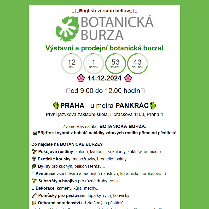 _ Navštivte BOTANICKOU BURZU 14.12.2024! / Prague botanical fair December 14, 2024