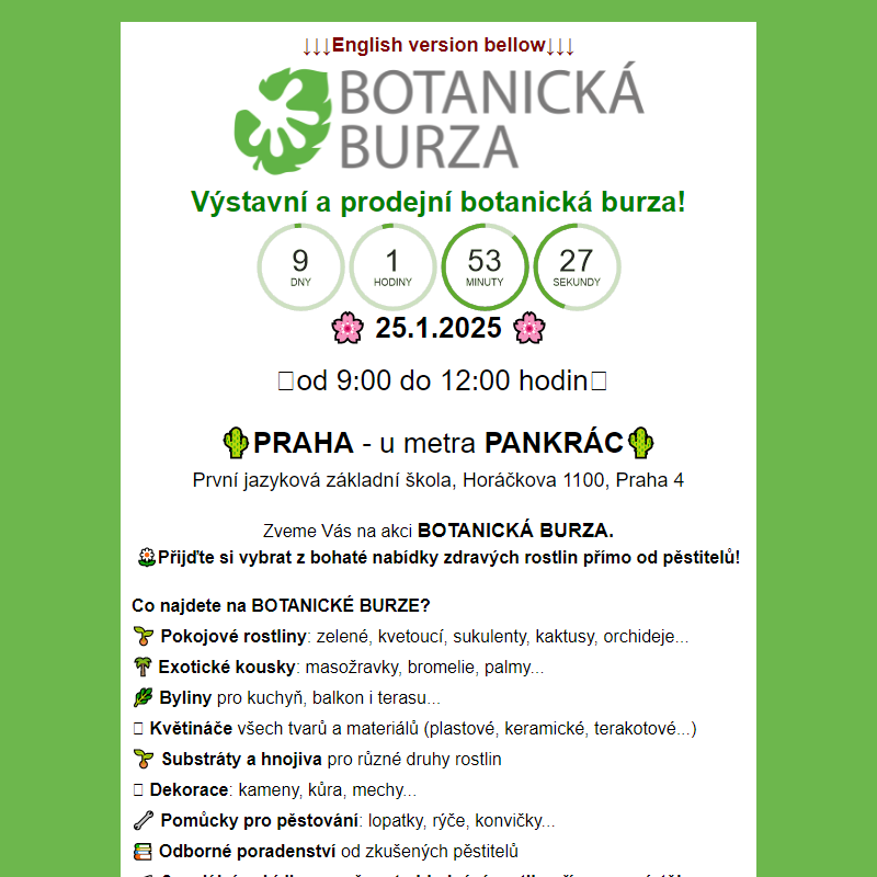 _ Navštivte BOTANICKOU BURZU 25.1.2025! / Prague botanical fair January 25, 2025