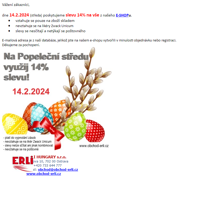 Maďarský obchod ERLI - sleva 14%