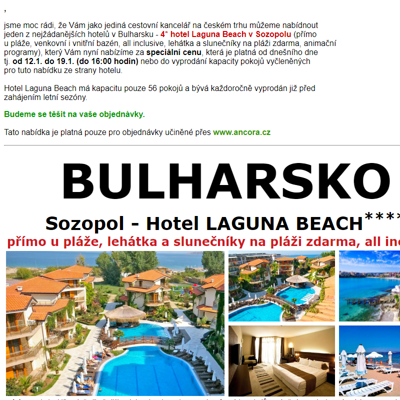 ANCORA - speciální nabídka, 4* hotel Laguna Beach - Sozopol, Bulharsko