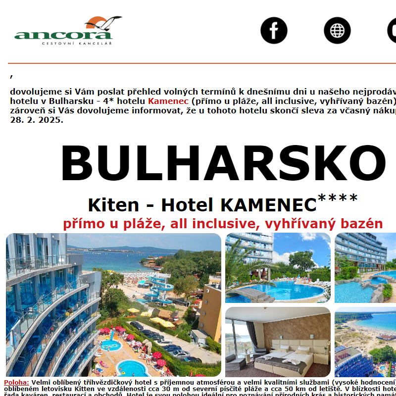 ANCORA - hotel Kamenec Kiten - Bulharsko