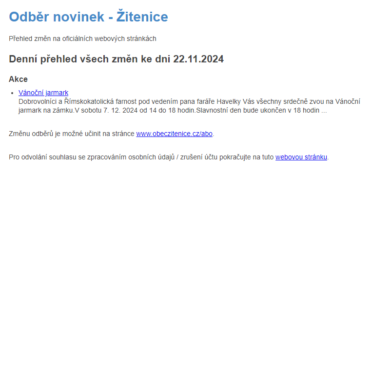 Odběr novinek ze dne 22.11.2024