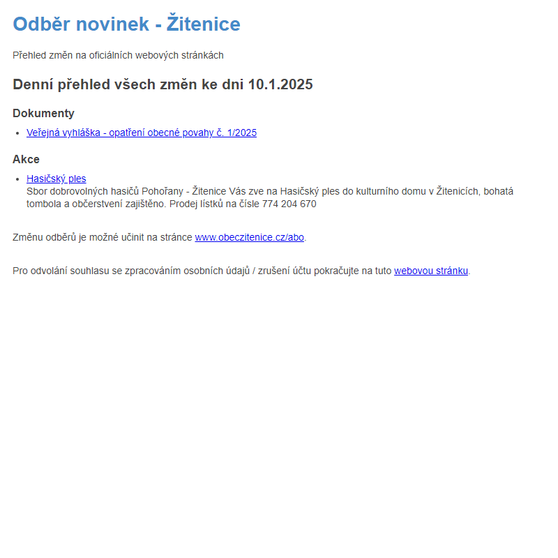 Odběr novinek ze dne 10.1.2025