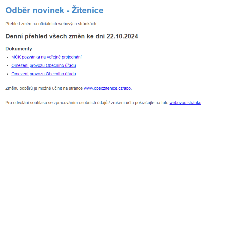 Odběr novinek ze dne 22.10.2024