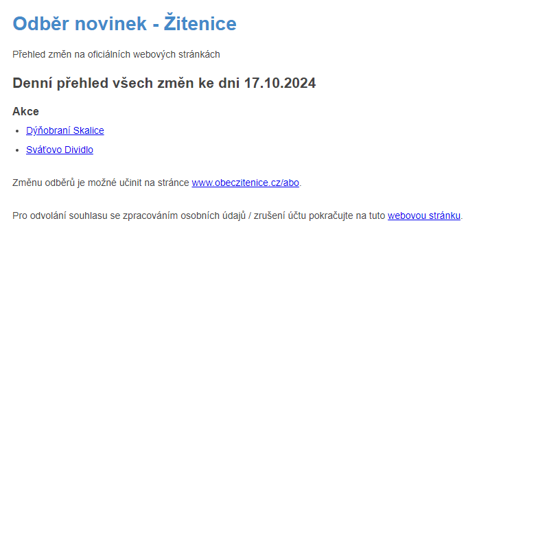 Odběr novinek ze dne 17.10.2024